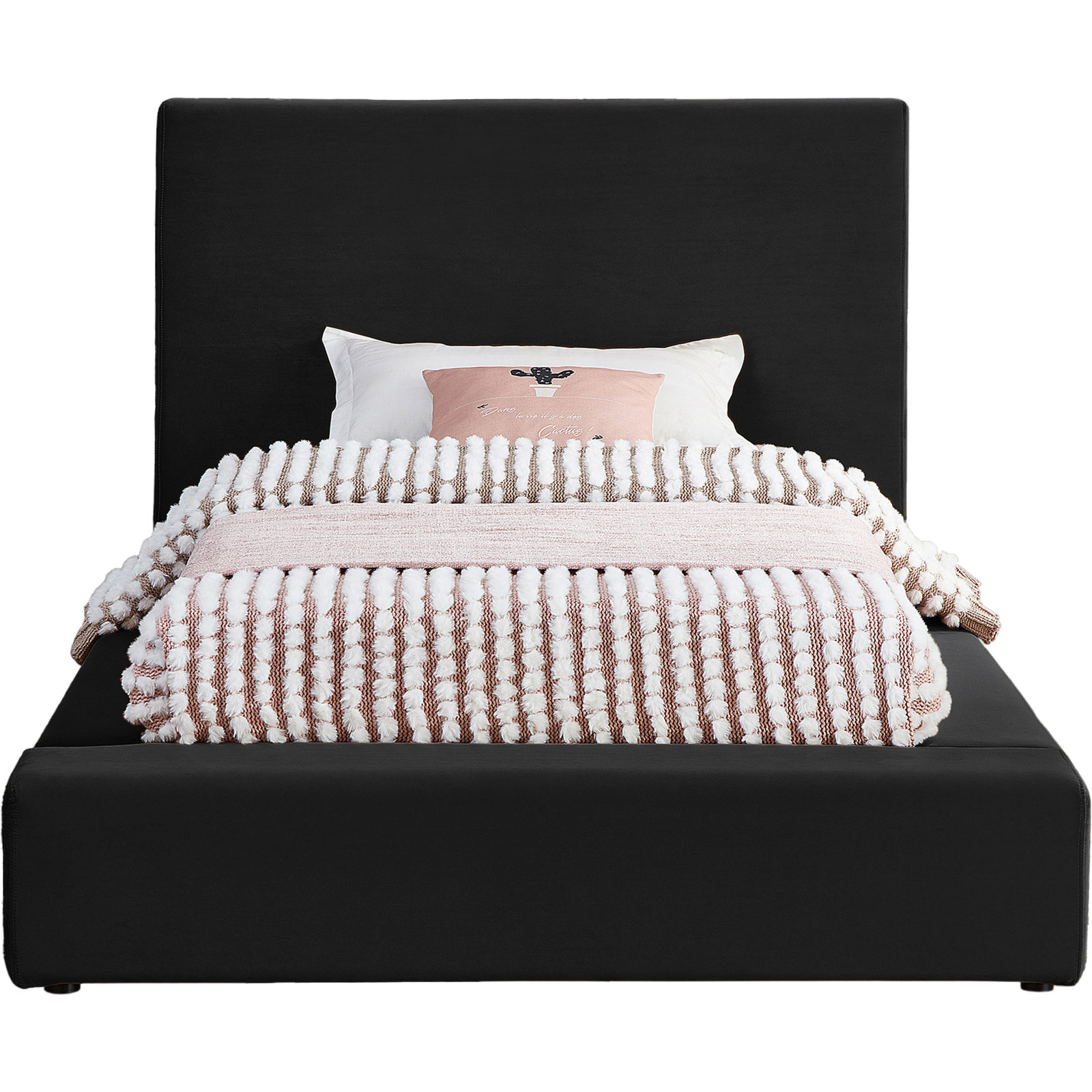 Ishia Velvet Upholstered Bed, Twin, Black Velvet