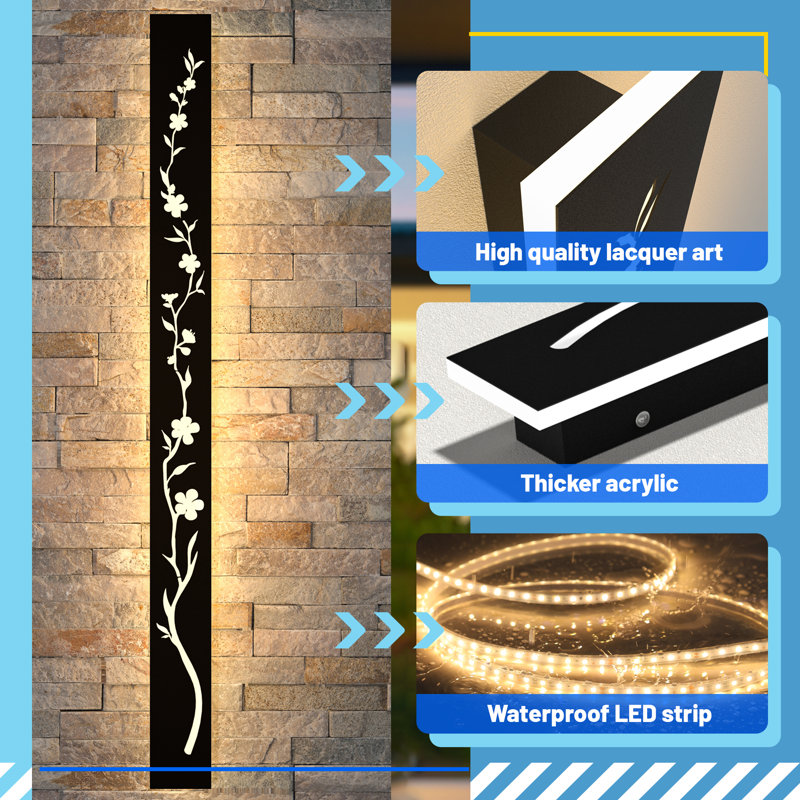 LED Waterproof Outdoor Wall Light, Modern Black Hollow Peach Blossom Design, Ideal for Patio, Garden, Villa Wall Decor Lighting