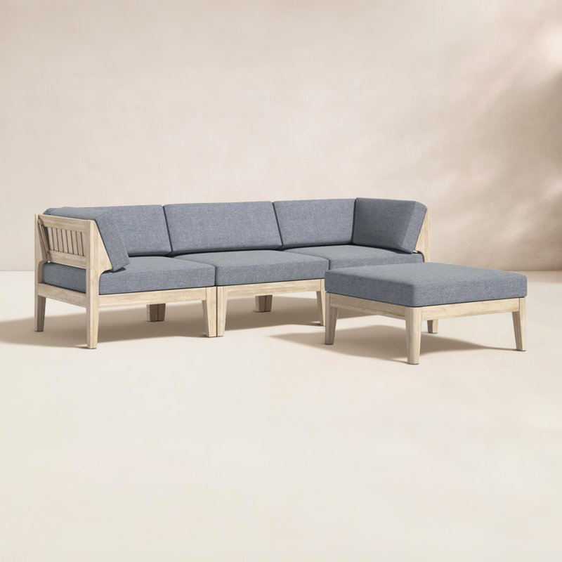 Ensemble de conversation modulaire avec coussins 4 pièces Deloris, Naturel