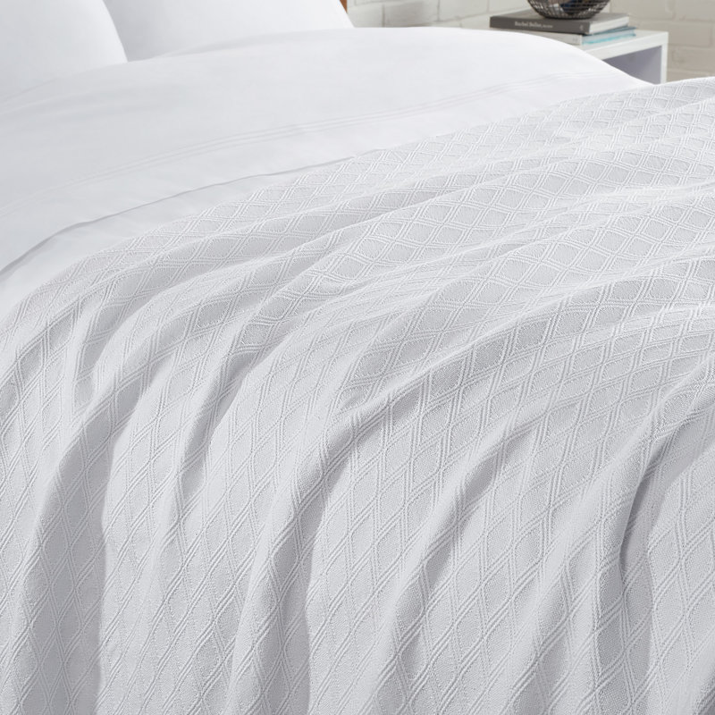 Couverture en mélange de coton eucalyptus, Simple, Blanc
