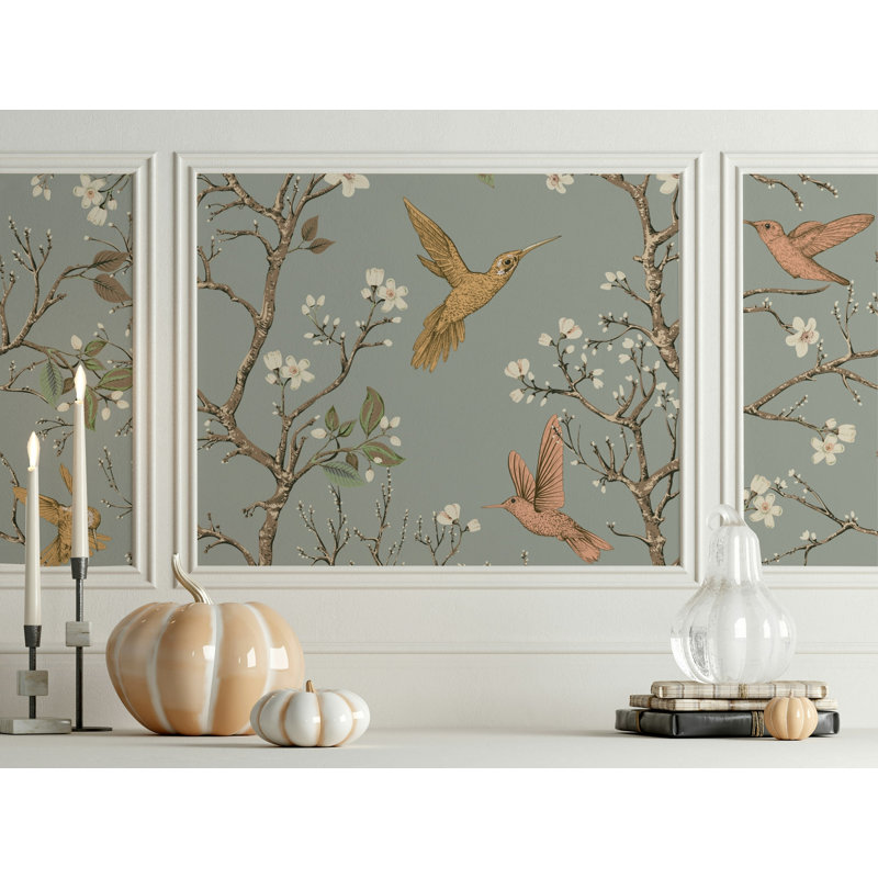 Papier peint branches de sauge et de fleurs, L 75 po x l 112 po