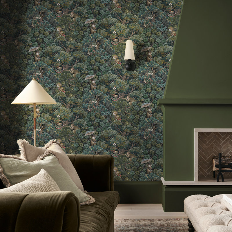 Graham & Brown Treetop Troop Emerald Wallpaper, Green