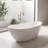 Manhattan 59" x 33" Freestanding Soaking Tub, Solid Surface Stone Resin Oval Bathtub - White-1986270056