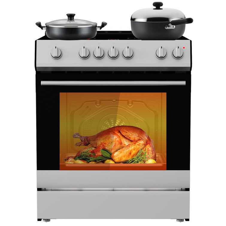 30" Electric Range with 4 Heating Elements Convection Oven 5 Cu. Ft. Capacity, 7 Functions Professional Electric Range Oven with Smooth Glass Top, Stainless Steel