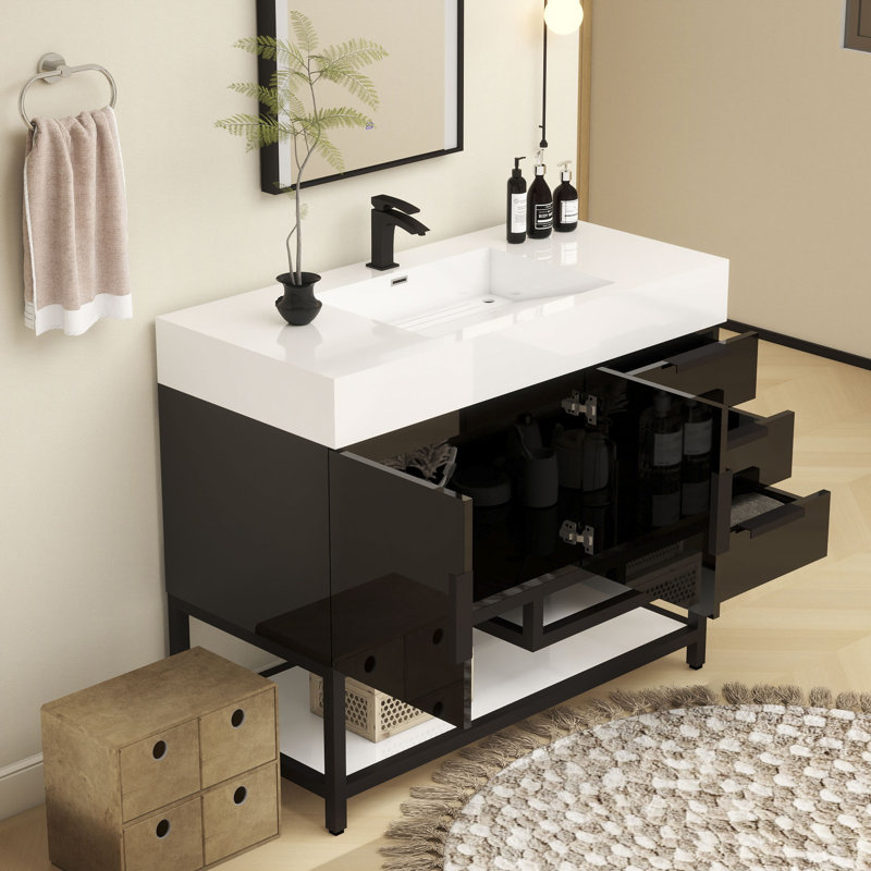 Finition du meuble-lavabo sur pied simple de base 42 po Jessica: Noir lustré, Noir brillant