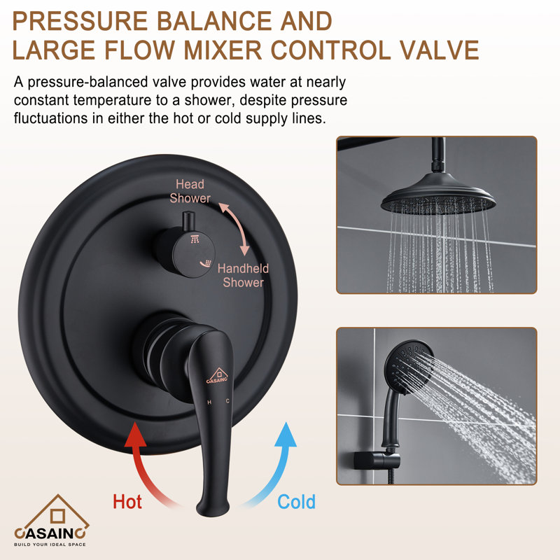 Matte Black Wall-Mounted Rain Shower System with Handheld