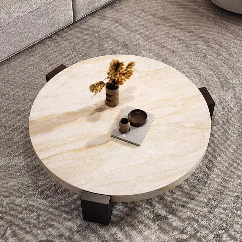 Beige Solid Wood  Round Coffee Table, 11.81" H x 43.31" W x 43.31" D