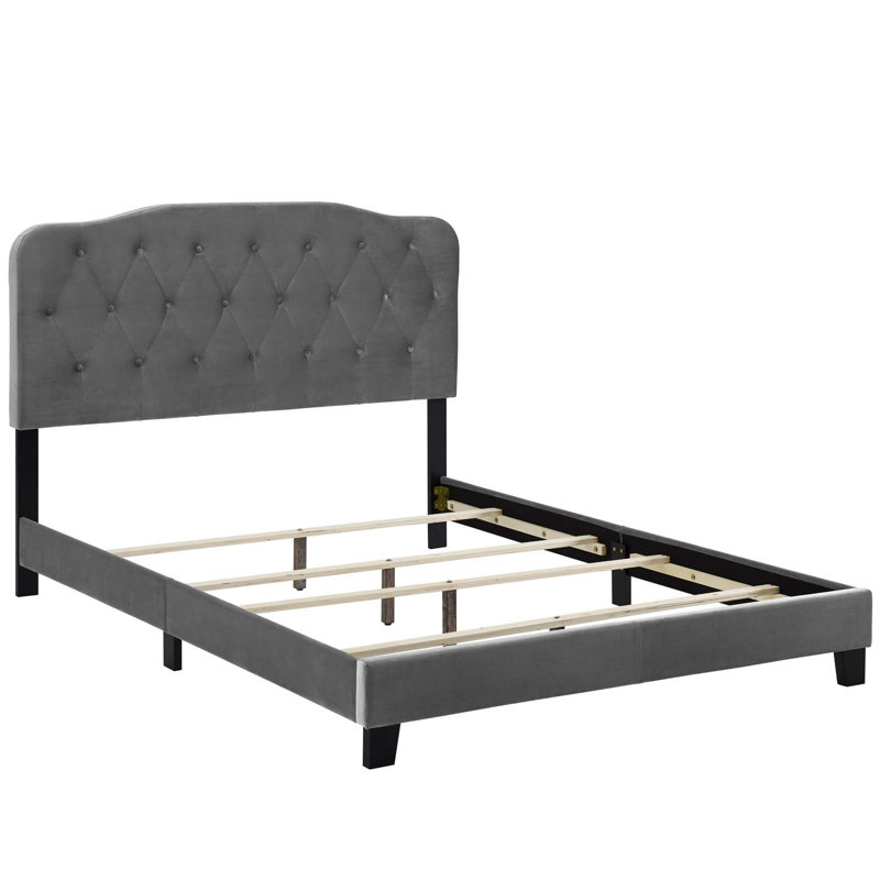 Gray Velvet Tufted Upholstered King Platform Bed