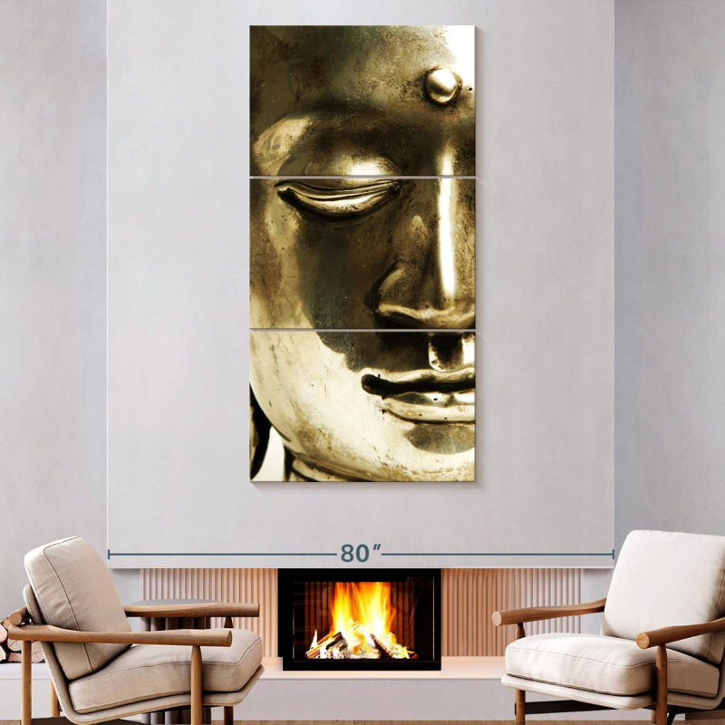 Ensemble de 3 pièces d'art sur toile Shiny Buddha, H 80 po x l 39 po