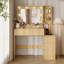 Bureau de meuble-lavabo moderne de 39 po avec miroir à DEL réglable 3 couleurs et station de charge multi-ports, 5 tiroirs et tablettes latérales ouvertes-131076653