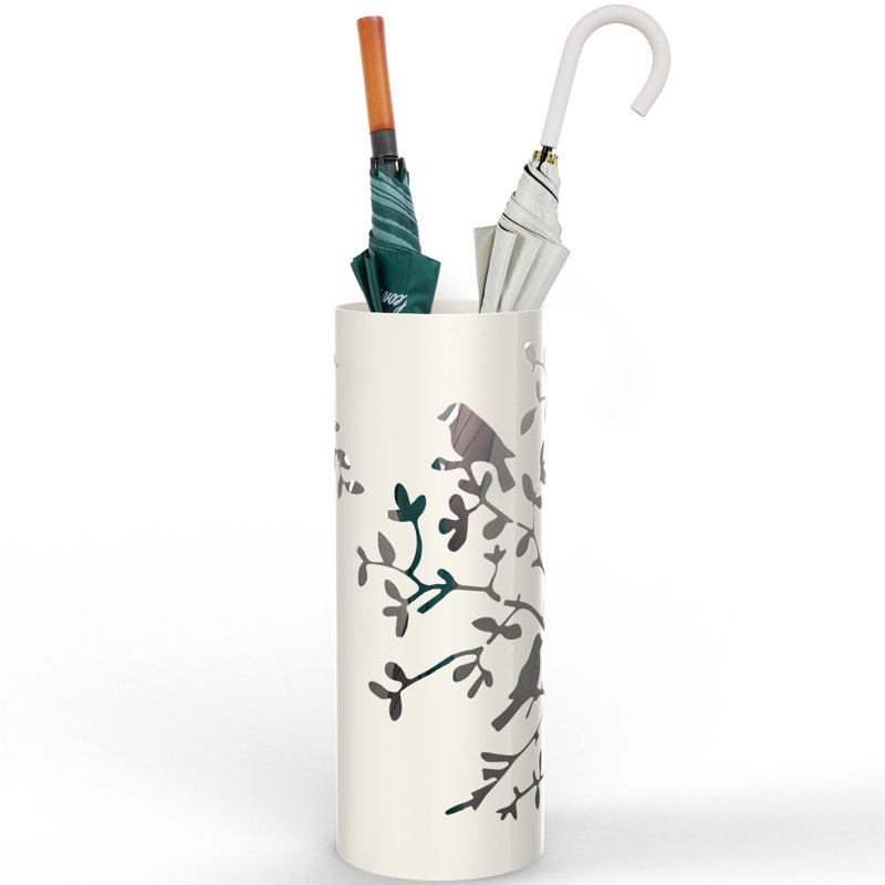 White Metal Songbird Design Umbrella Stand