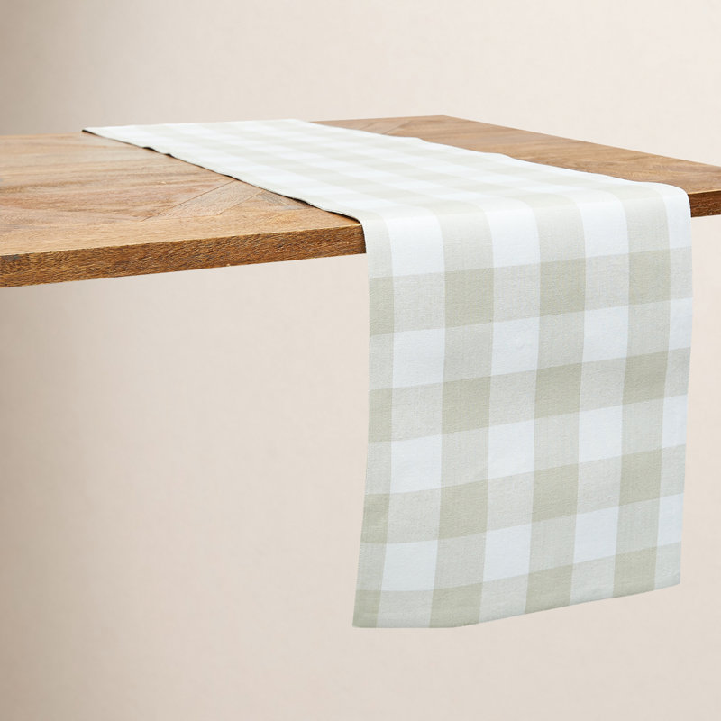 Sardinia Gingham Check Table Runner, Light Gray