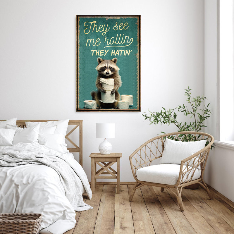 Martintom Raccoon «Ils me regardent» Rollin, H 36 po x l 24 po x P 1,25 po