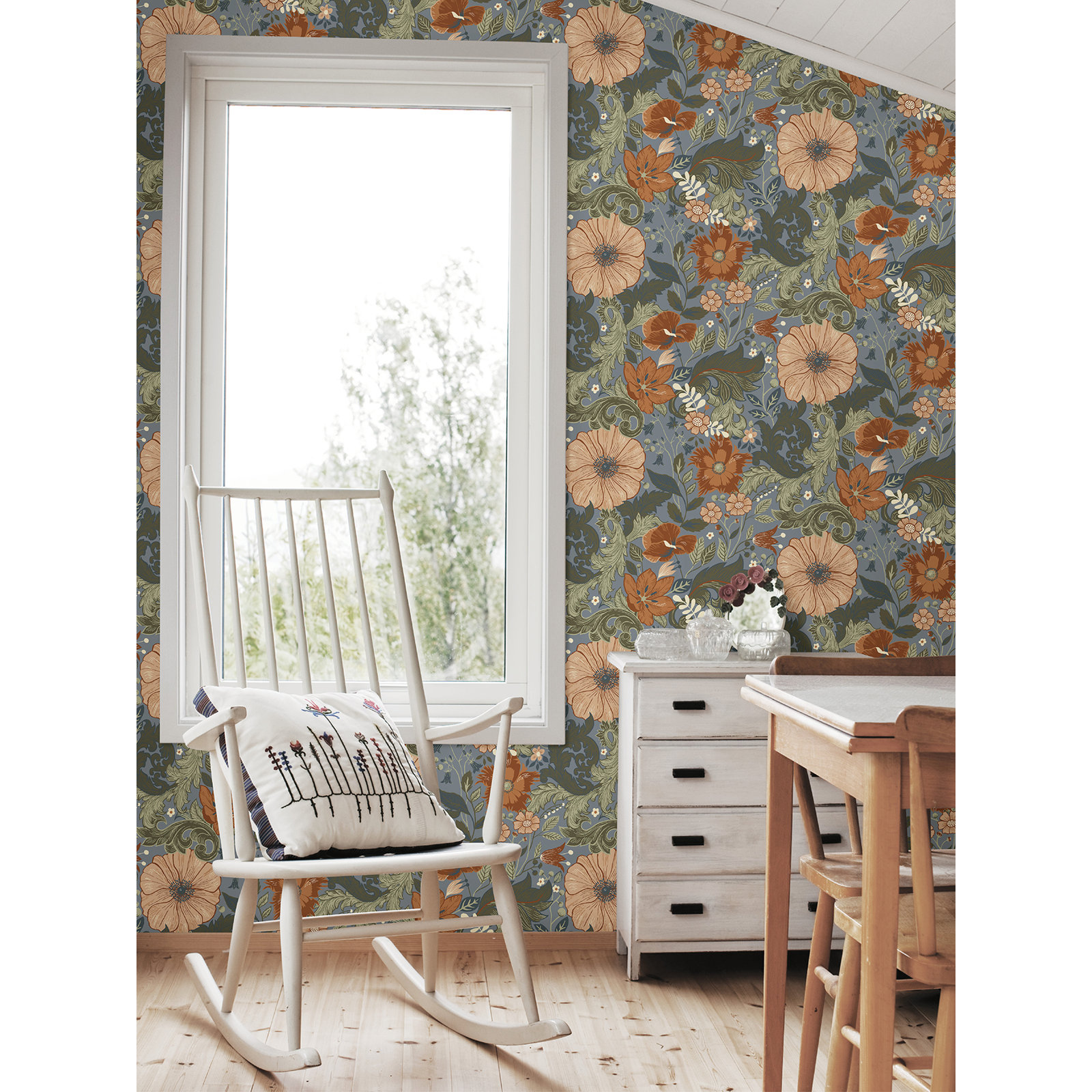 Adamo Floral Wallpaper, Blue