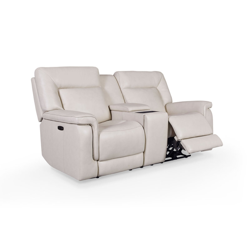 Causeuse en cuir à grain zéro intemporel Erinda 75,5 Dual Power Console