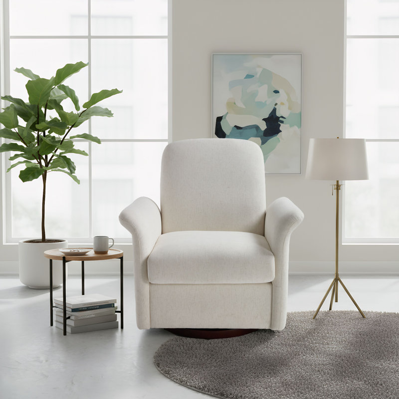 Fauteuil pivotant d'appoint avec base en bois, Cream