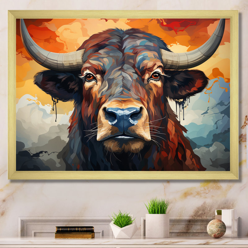 " Buffalo Majestic Bison Geometric ", 40" H x 30" W x 1.5" D, Gold