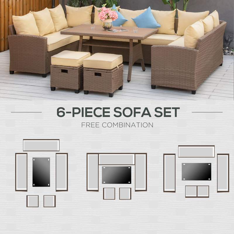Ensemble de conversation modulaire avec coussins 6 pièces