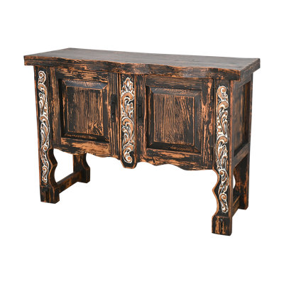Compact Black Carved Wood Console