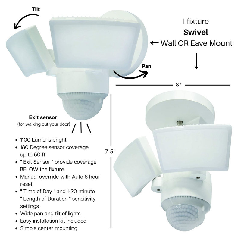White Dual Head LED Outdoor Security Flood Light