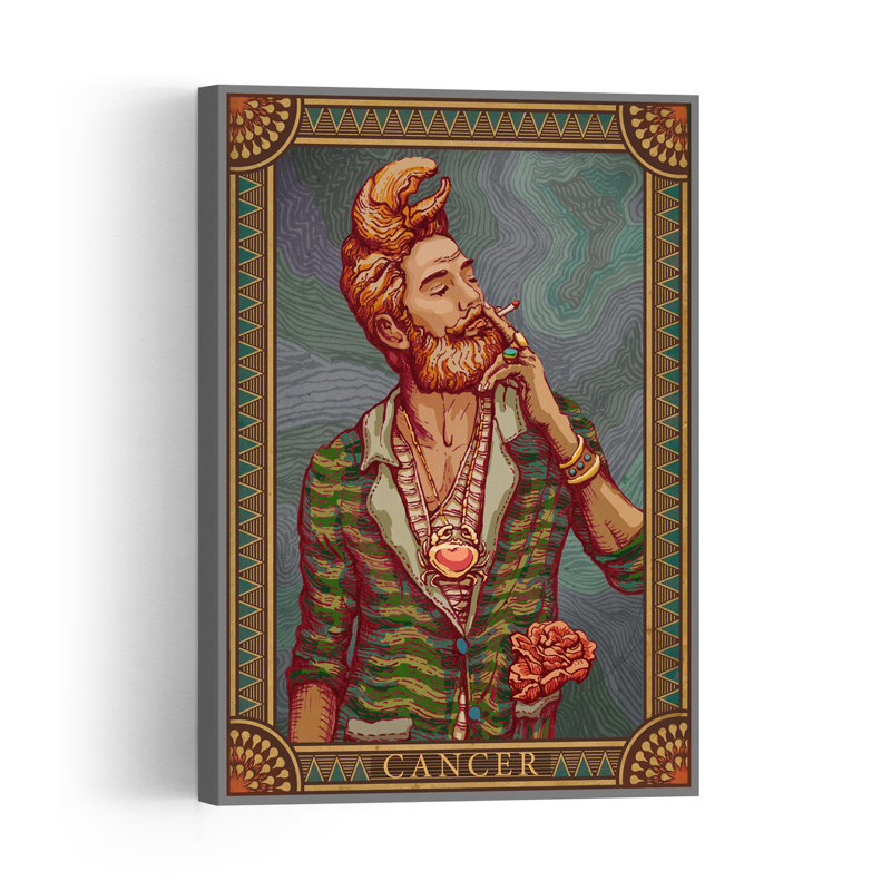 Stylish Cancer Zodiac Man Abstract Retro Vintage Crab Flower Portrait Wall Art Print by Olga Galeeva - Print
