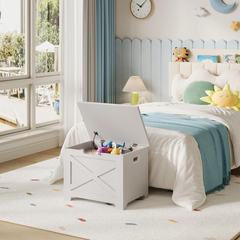 Coffre de rangement en bois avec charnières de sécurité, banc de rangement de ferme, grand coffre à jouets pour la chambre à coucher du salon d'entrée, assemblage facile