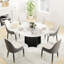Table ronde de 53 po de style moderne en pierre frittée blanche avec base en chêne noir, surface, salle à manger pour table 6 à 6, fabrication en surface et chaleur