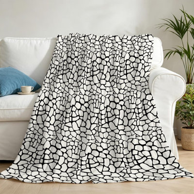 Black Ultra Soft Flannel Fleece Throw Blanket,Pattern and White Animal Single-Sided Print