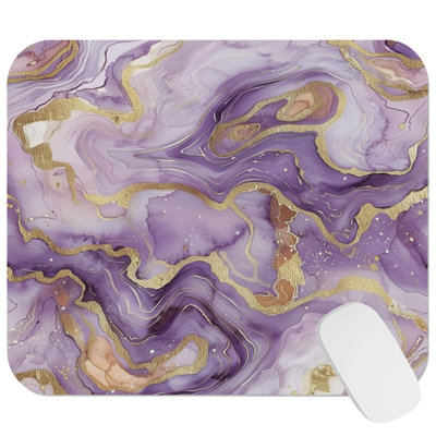 Abstract Purple & Gold Marble Geode XI Crystals Geode Modern Gaming Cute Office Laptop Desk Pad Gift Mat Square Rectangle Non-Slip Mousepad