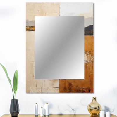Beige et or, expression minimale - miroir mural unique de formes abstraites, miroir moderne, impression d'art en métal