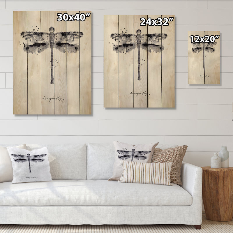 Monogramme de libellule noir - peinture sur bois sans cadre, H 20 po x l 12 po x P 1 po