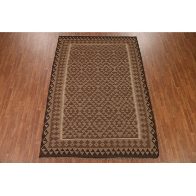 Brown Kilim Reversible Wool Area Rug 7x10