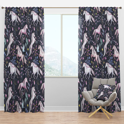 Watercolor Unicorn Pattern - Modern Velvet Curtain - Room darkening - 1 panel