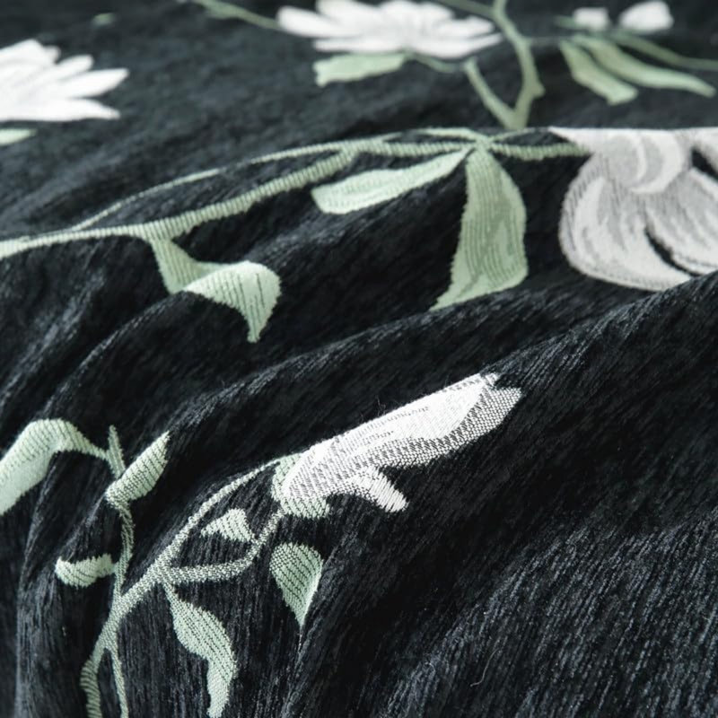 Cotton Box Cushion Sofa Slipcover, Black/Green/White Floral