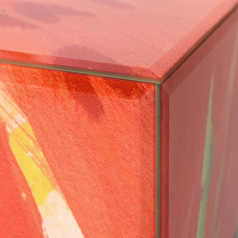 Reverse Printed Beveled Art Glass Cocktail Table End Table