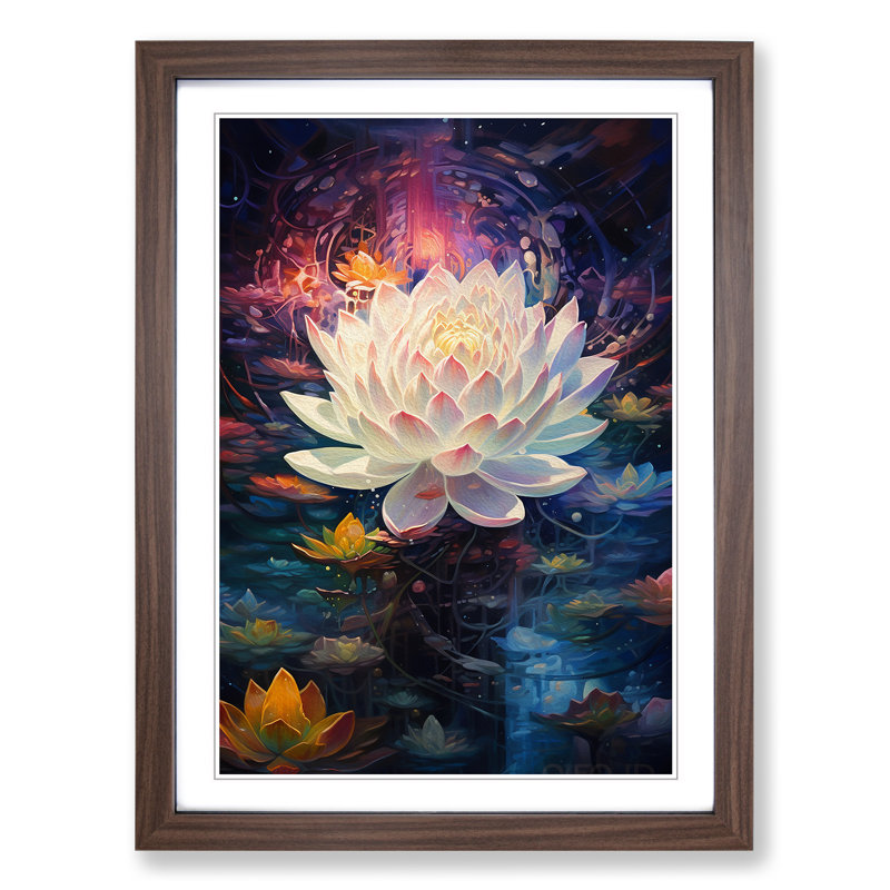 Lotus Flower Futurism - Single Picture Frame Print on Wood, Walnut Framed, 64cm H x 46cm W x 2cm D