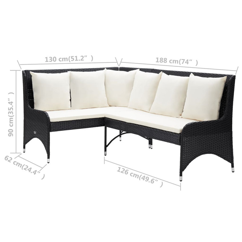 2 Piece Sectional Seating Group with Cushions, Black, White