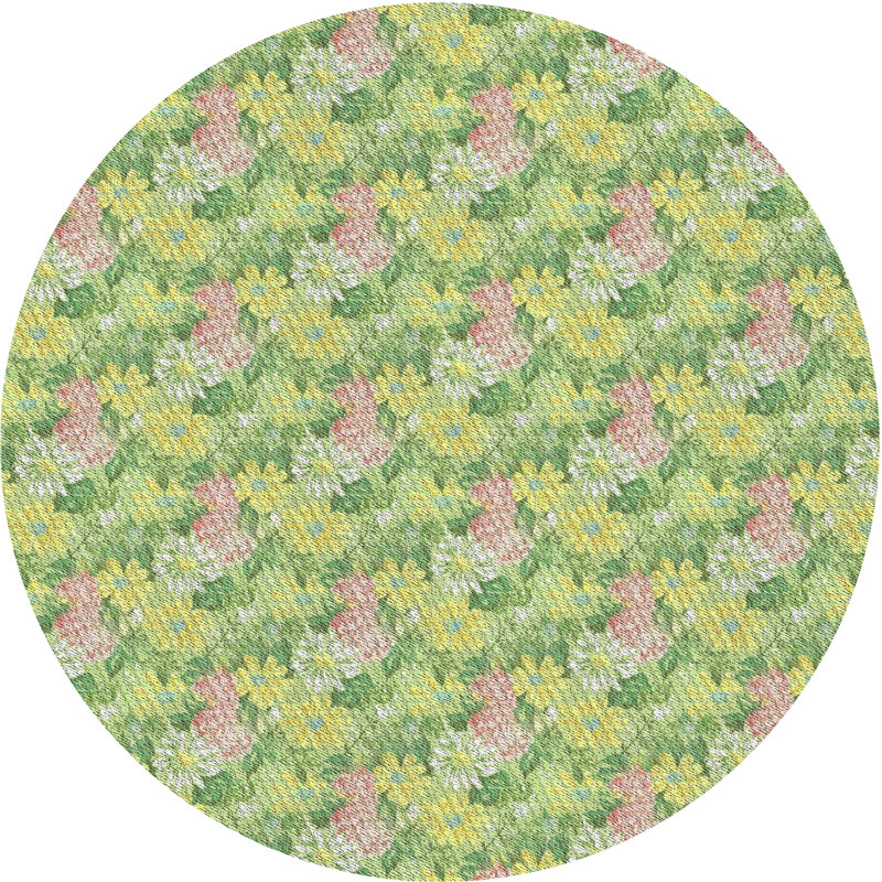 Tapis vert à motif floral Kajol, Rond 8 pi