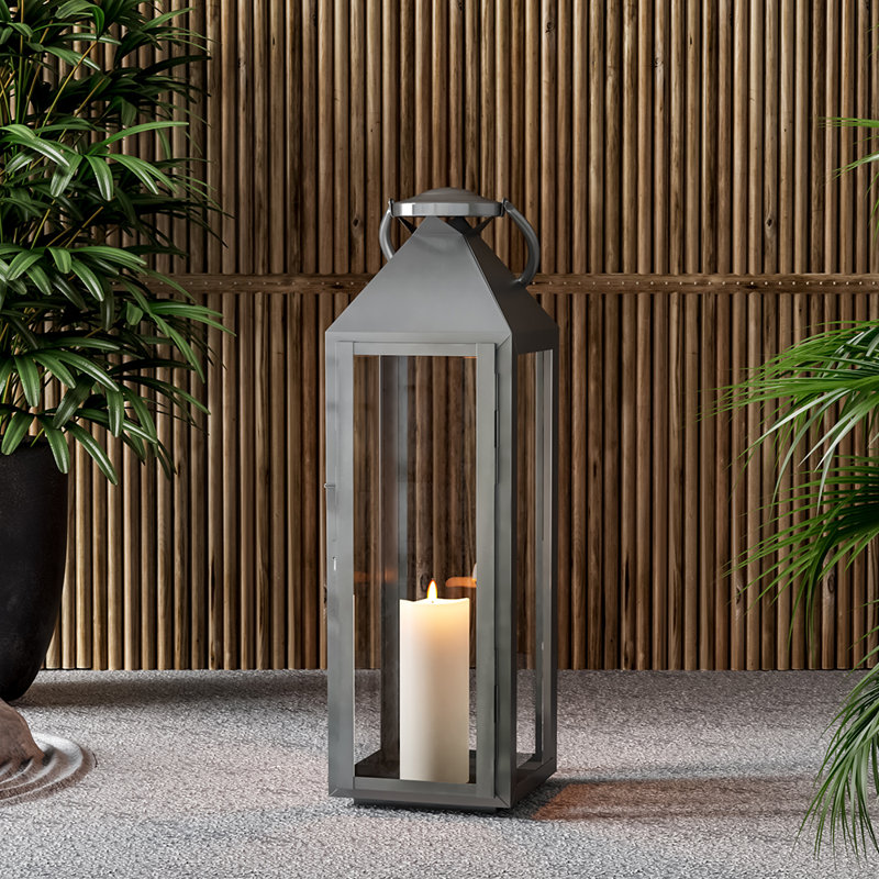 Stainless Steel Floor Lantern, 71cm H x 23cm W x 24cm D, Black