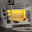Lit mezzanine double blanc avec escalier de rangement, lit pliable, éclairage à DEL et garde-corps de grande capacité