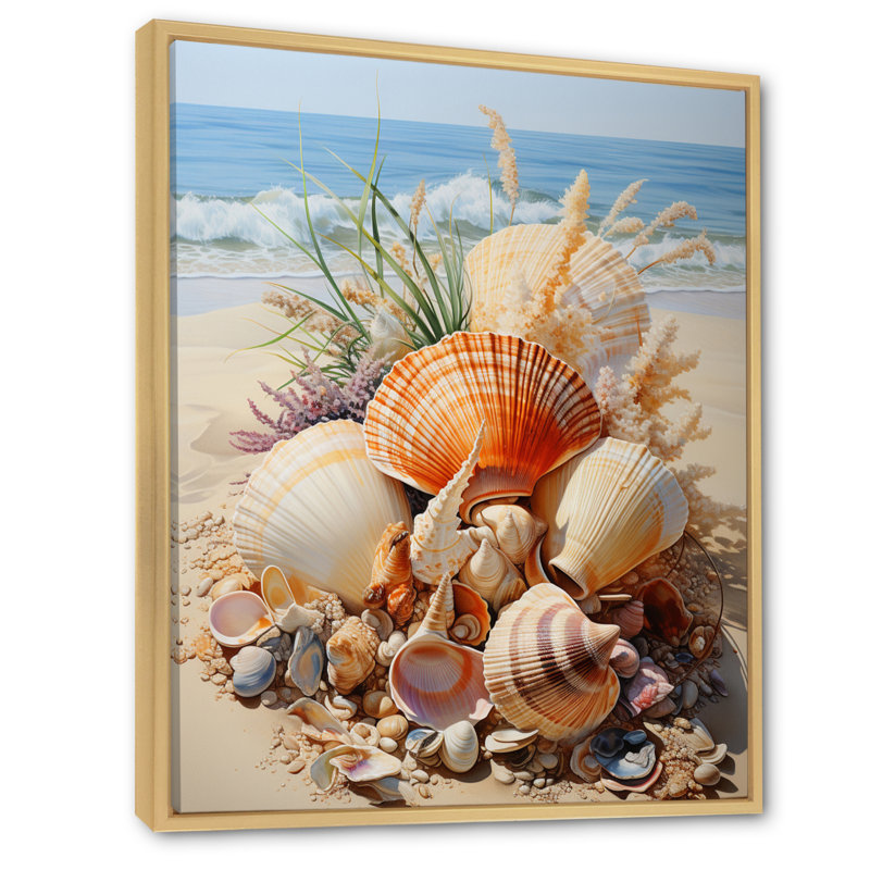 Photo de plage, coquillage, collage V - animaux, impressions d'art mural, H 32 po x l 24 po x P 1 po, Cadre naturel flottant