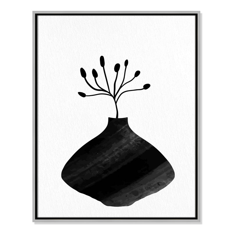«Black Vase II» par Kimberly Allen, Toile argentée avec cadre flottant, Pas de tapis, H 29,5 po x l 23,5 po x P 2 po