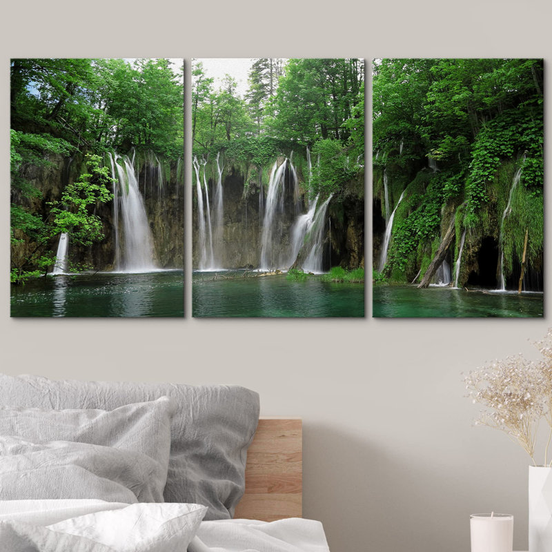 Nature, paysage, cascade, parc national de Plitvice, croatie, photo moderne, paysage, décoration murale, Toile tendue