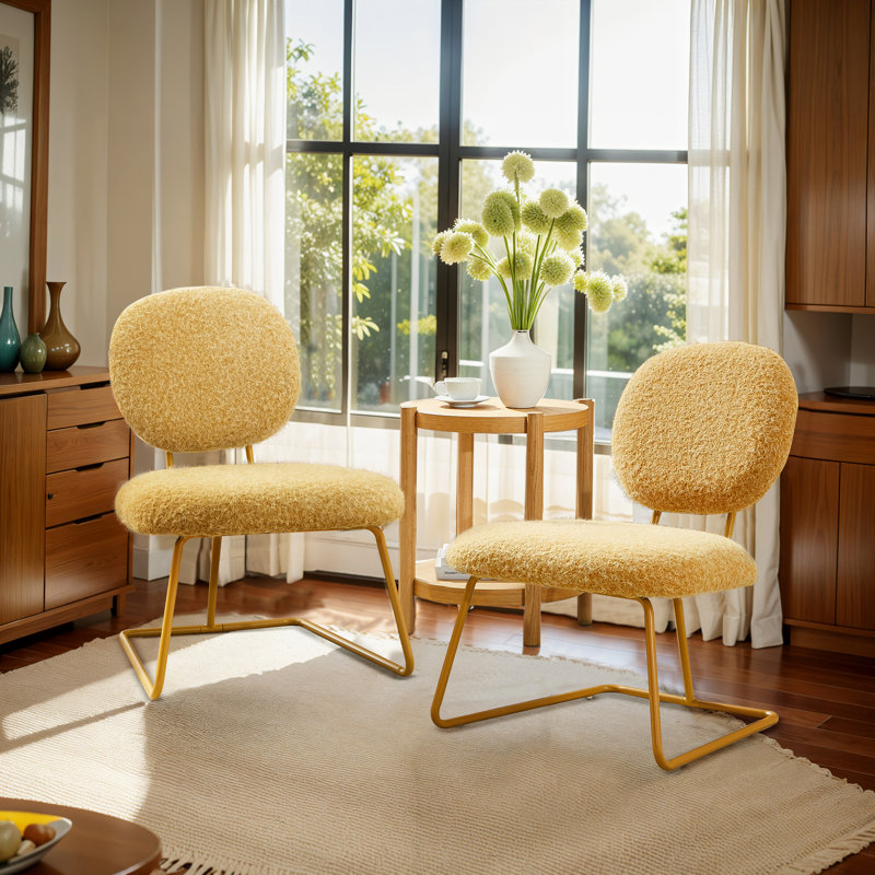 Striking Armless Accent Chair, Yellow Polyester