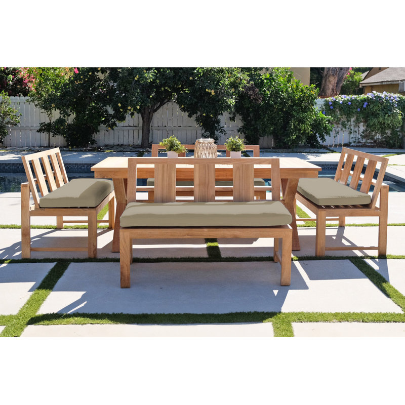 Burrosa 8 - Person Teak Patio Dining Set with Extendable Rectangular Table , Sunbrella® Cushions Included, Antique Beige