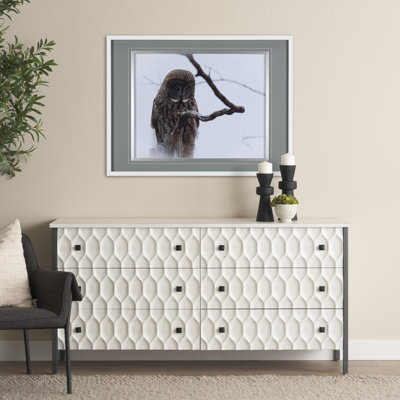 Forest Owl by Chad Mackay a Hand Embelished Textured Framed Art Print Matted under Glass