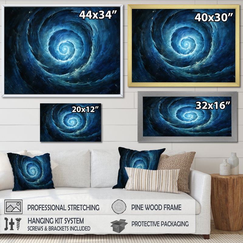 Coheman - Abstract Spirals, art mural, Toile avec cadre flottant noir, H 24 po x l 32 po x P 1 po