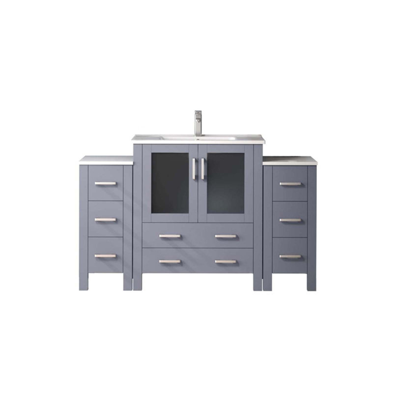 Ensemble de meuble-lavabo luxueux avec armoires latérales et robinet de qualité supérieure