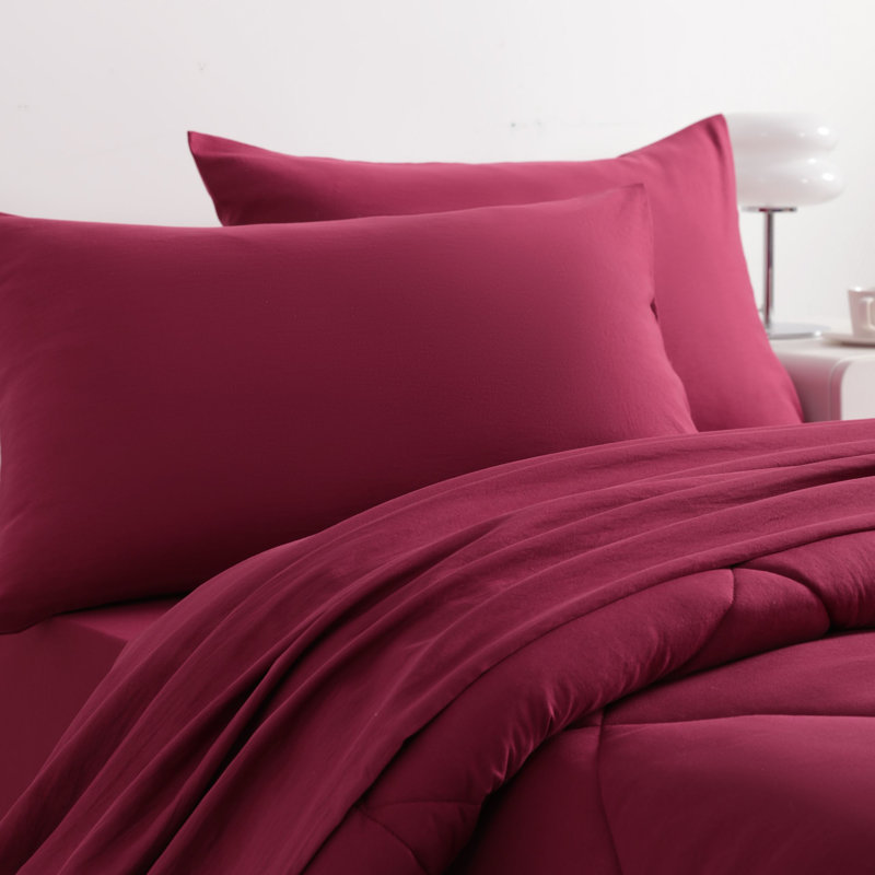 Ensemble de literie en microfibre toutes saisons 5 pièces, Rouge vin