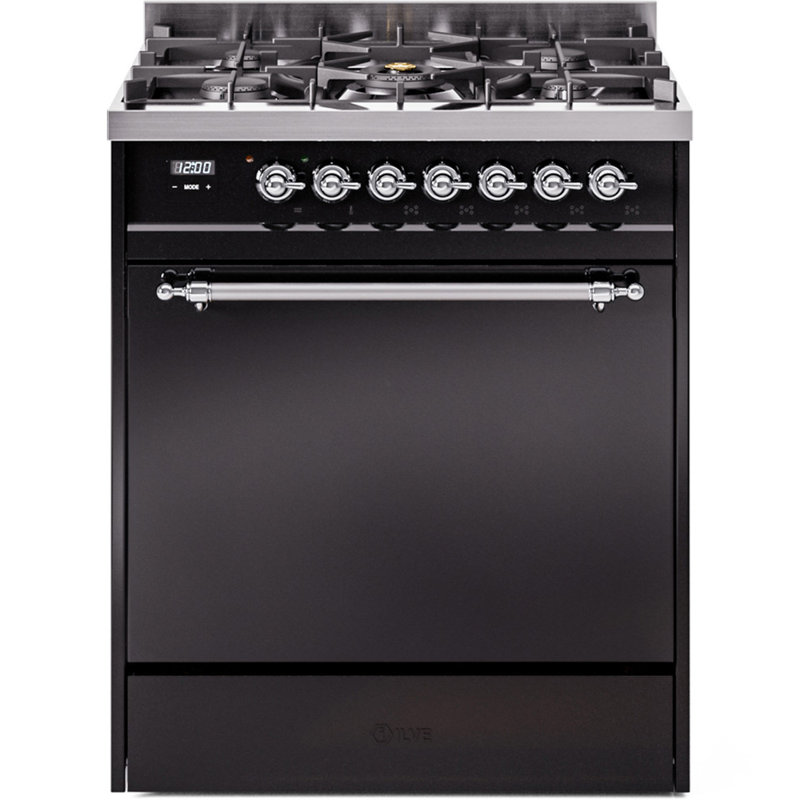 ILVE Nostalgie II 30 in Dual Fuel Range, Liquid Propane, Glossy Black/Chrome